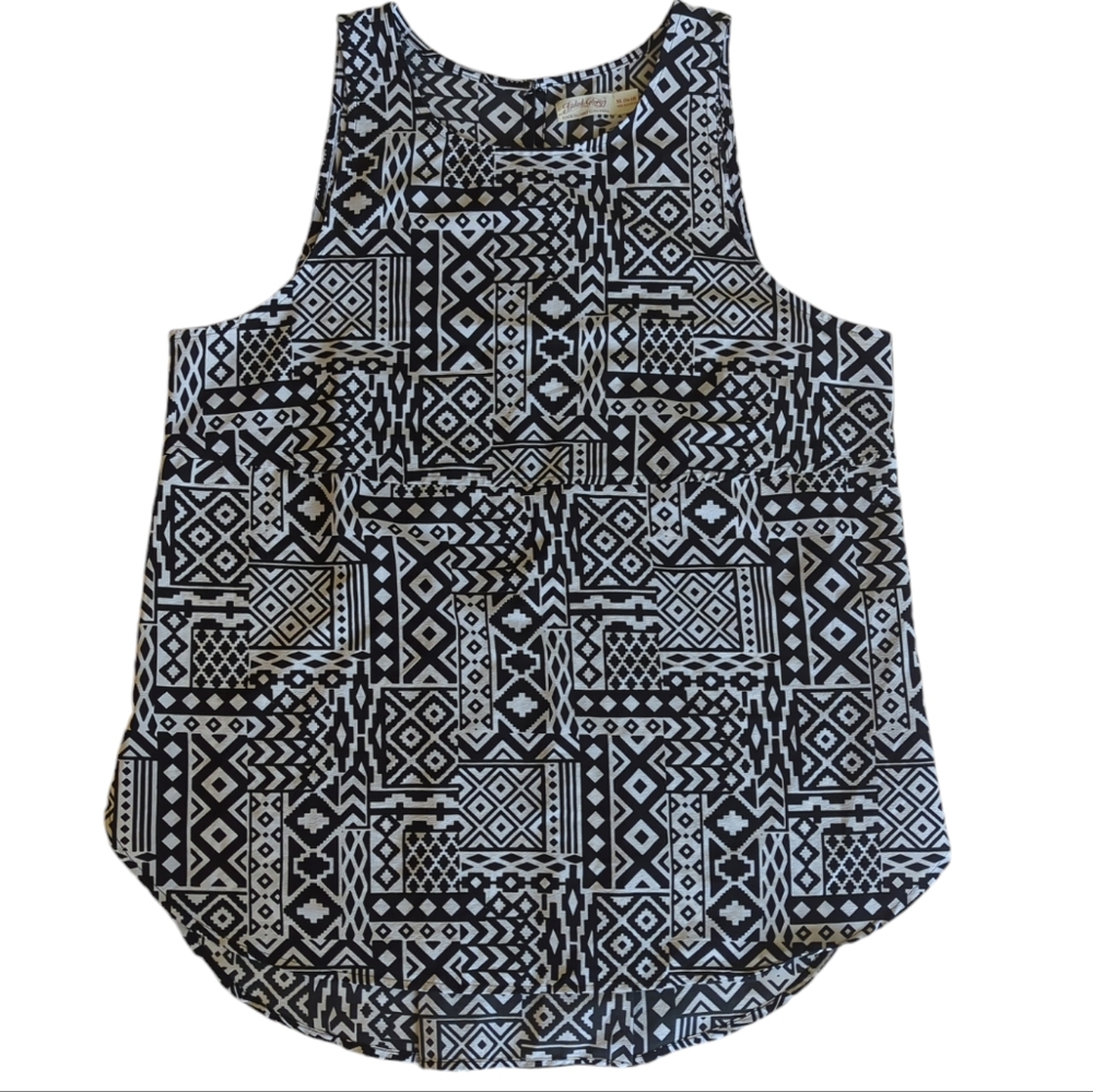 Faded Glory High Low Sleeveless Top XL Black White Pattern - Picture 1 of 14